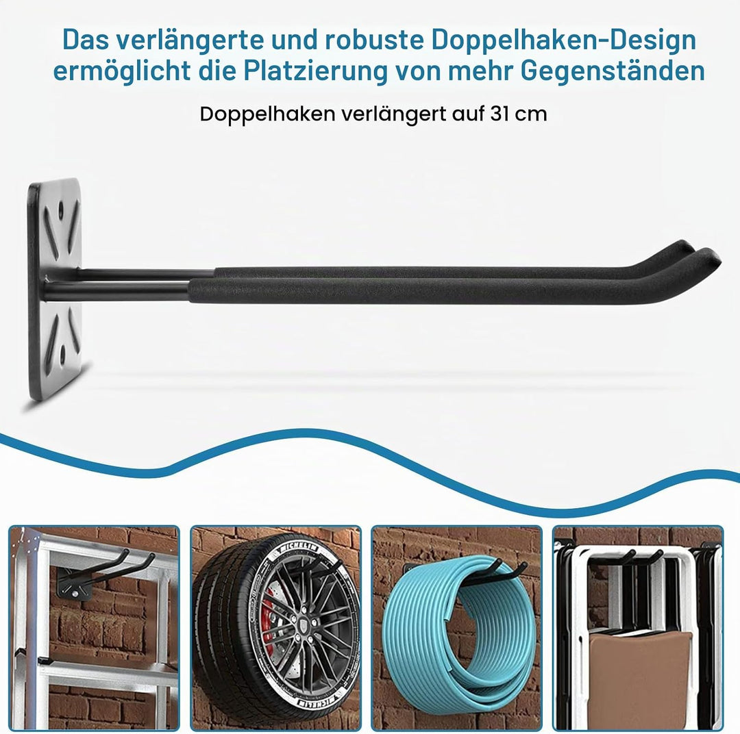 Joyseedi 2 Stück Garagenhaken Schwerlast, Schwarz Wandhaken Schwerlast Lang Universal Garage Storage