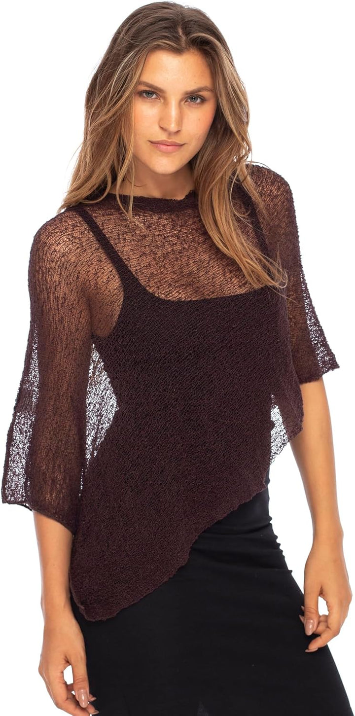 Back from Bali Womens Sheer Poncho Shrug Bolero, Lightweight Summer Shrug Pullover Sweater Braun, Br