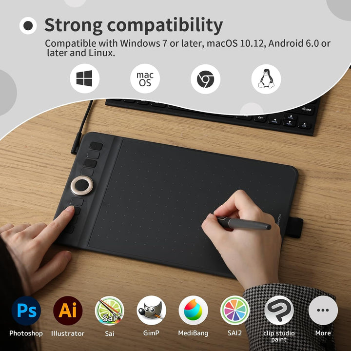 GAOMON WH851 Drahtloses Grafiktablett, Batteriefreier AP519 Digitaler Stift, 8 Programmierbare Druck