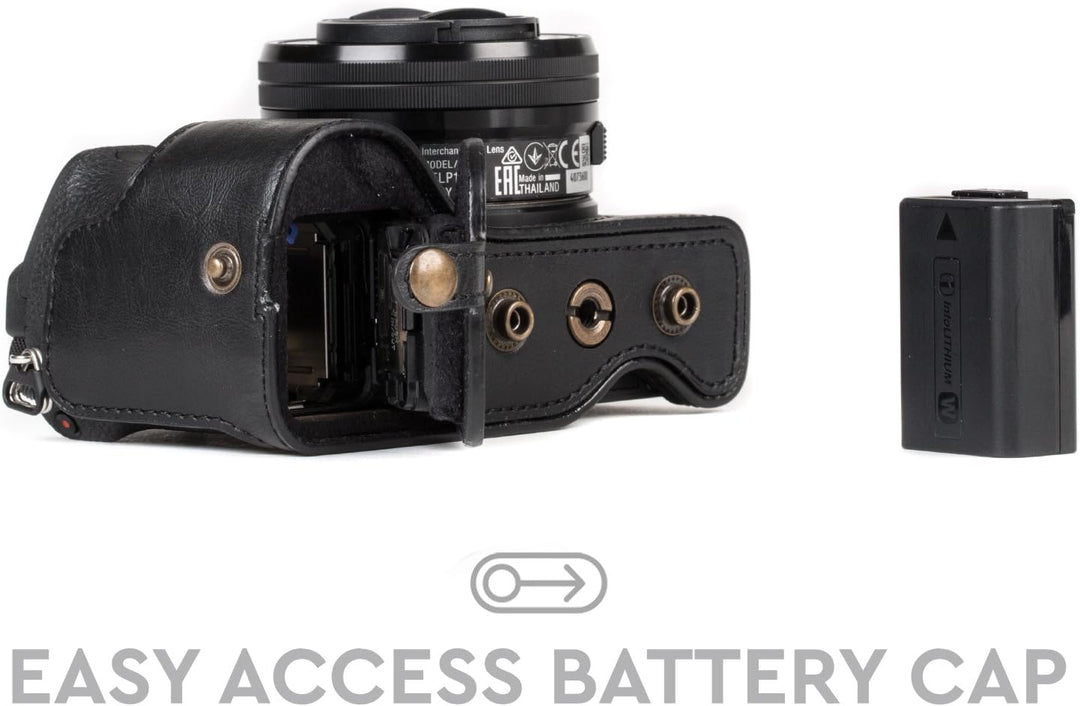 MegaGear Sony Alpha A6500 (16-50 mm) Ever Ready Leder Kamera-Case mit Trageriemen und Batteriezugang