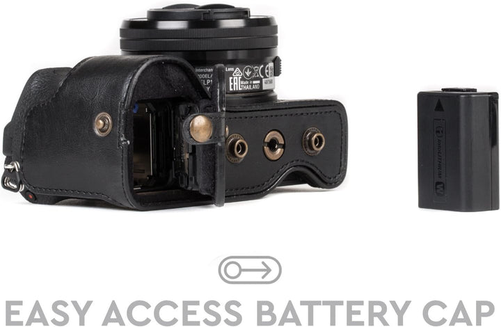 MegaGear Sony Alpha A6500 (16-50 mm) Ever Ready Leder Kamera-Case mit Trageriemen und Batteriezugang