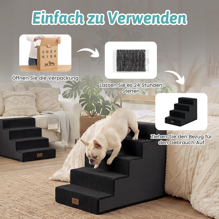 COZY KISS Hundetreppe für Kleine Hunde, 4 Stufen Haustiertreppe für Bett Couch Auto, 45cm Hoch Hochd