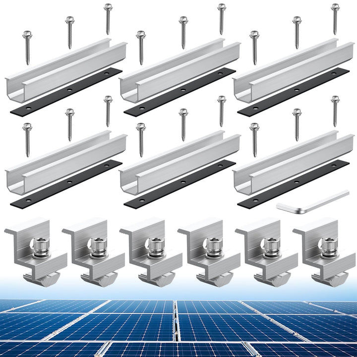 Anbte Solarmodul Halterung Kit, 6 Stück 200mm Kurzschiene aus Aluminium inkl. 6pcs Endklemme für Mod