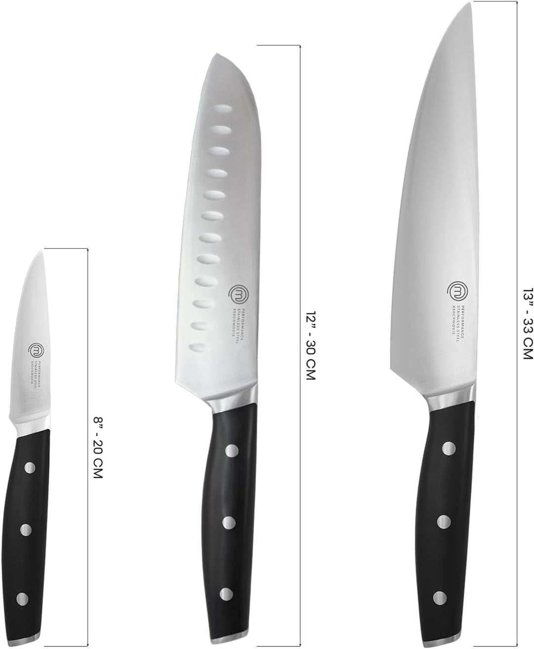 MasterChef Küchenmesser Set mit Kochmesser, Santoku Messer & Schälmesser, Profi Messerset aus Rostfr