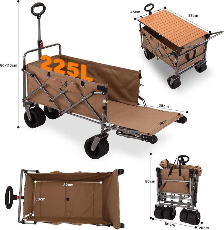 Bollerwagen Faltbar Strand Handwagen mit Getränkehalter Verstellbarem Griff,Gartenwagen für Alle Gel