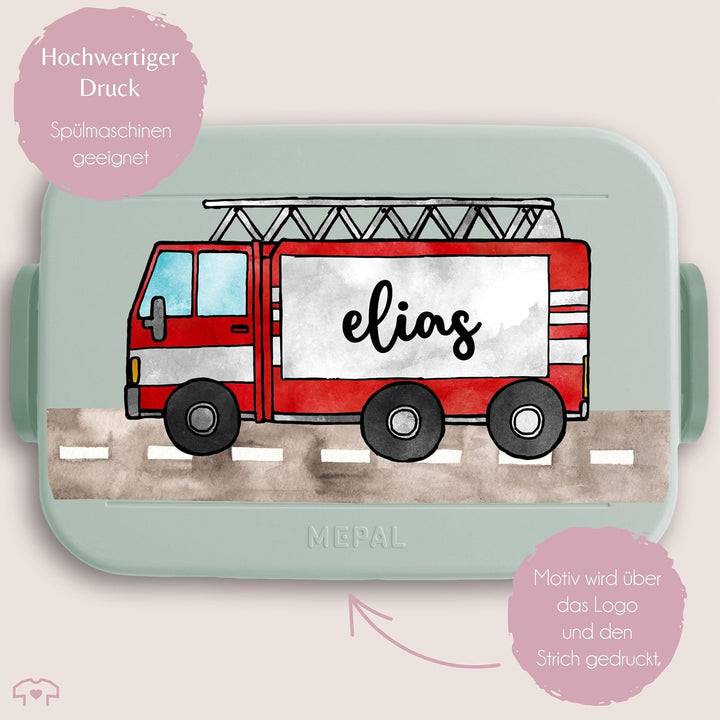 Kinder Bento Box Midi für Mepal Bentobox - Brotbox Feuerwehrauto Lunchbox Feuerwehr Vesperdose Feuer
