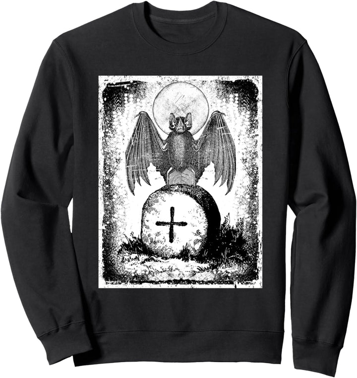 Fledermaus & Mond Gothic Halloween Satanische Distressed Sweatshirt