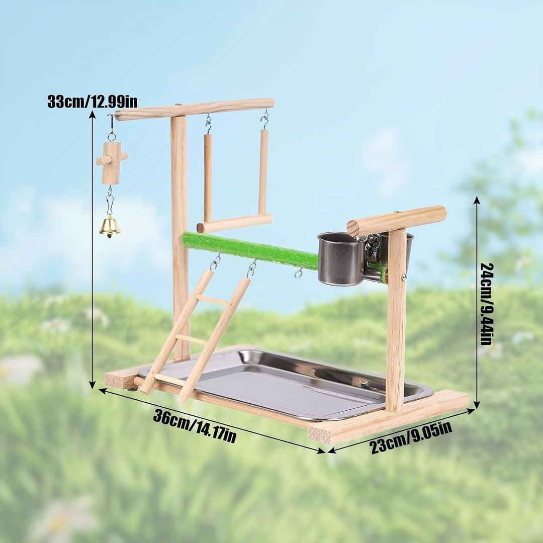 Vogel Spielplatz, Holz Wellensittich Spielplatz Freisitz mit 2 Edelstahl Feeder-Cup Spielzeug Leiter
