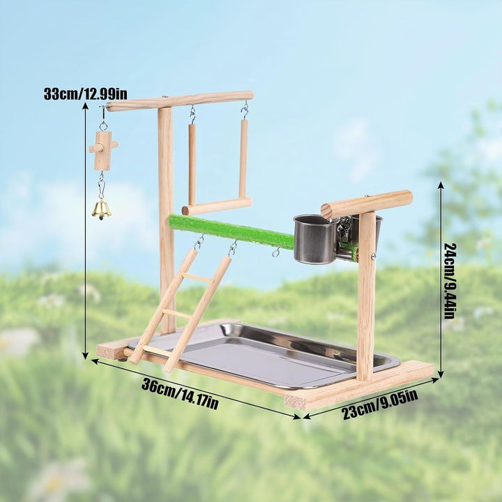 Vogel Spielplatz, Holz Wellensittich Spielplatz Freisitz mit 2 Edelstahl Feeder-Cup Spielzeug Leiter