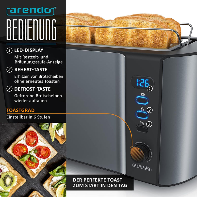 Arendo Wasserkocher und Toaster SET Edelstahl Cool Grey Wasserkocher 1,5L 40° -100° Warmhaltefunktio