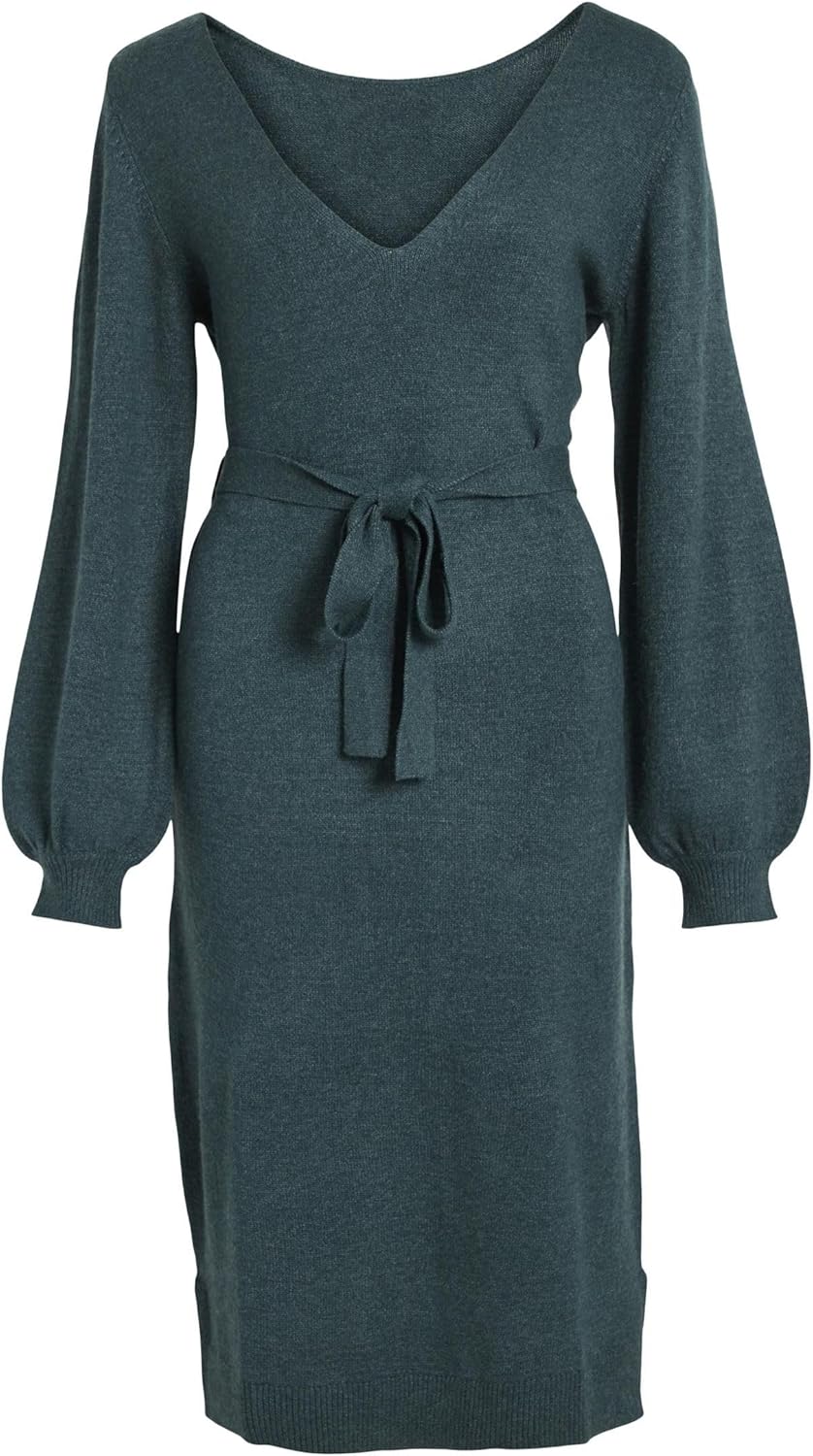 Vila Damen Viril Rev V-Neck Knit Dress-Noos Strickkleid, XS Ponderosa Pine/Detail:dark Melange