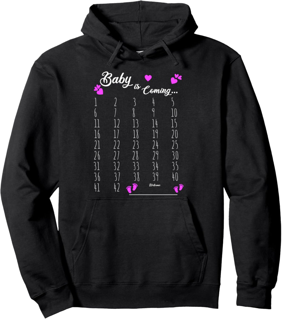 Pregnancy Announcement Calendar Countdown Baby is Coming Pullover Hoodie