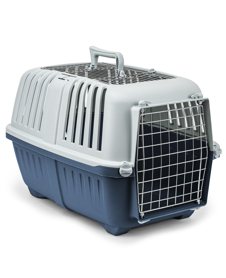 lionto Hundetransportbox aus Kunststoff mit Metallgitter, 58,5x35,5x40 cm, Transportbox mit praktisc