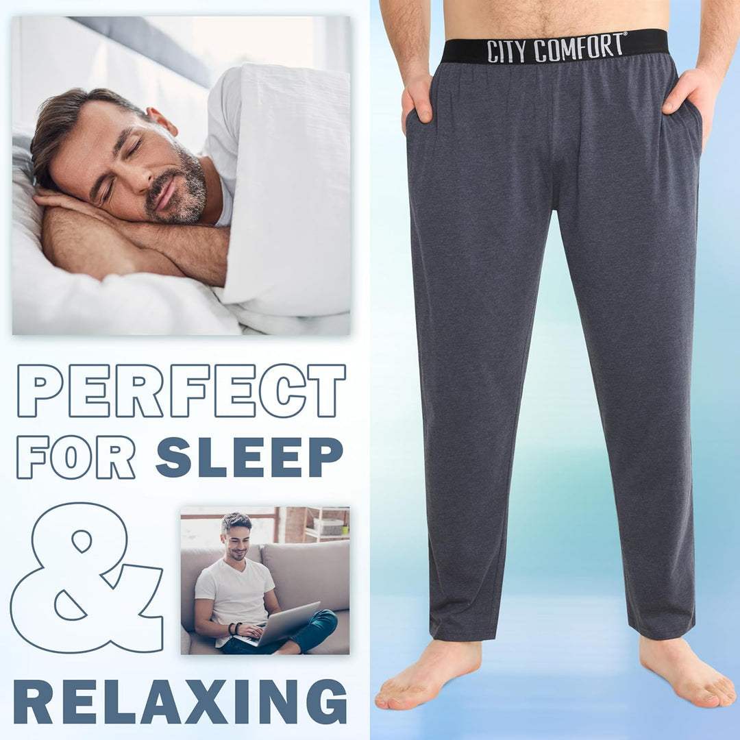 CityComfort Herren Schlafanzughose Lang mit Seitentaschen & elastischem Bund, 2er Pack XXL Elastisch