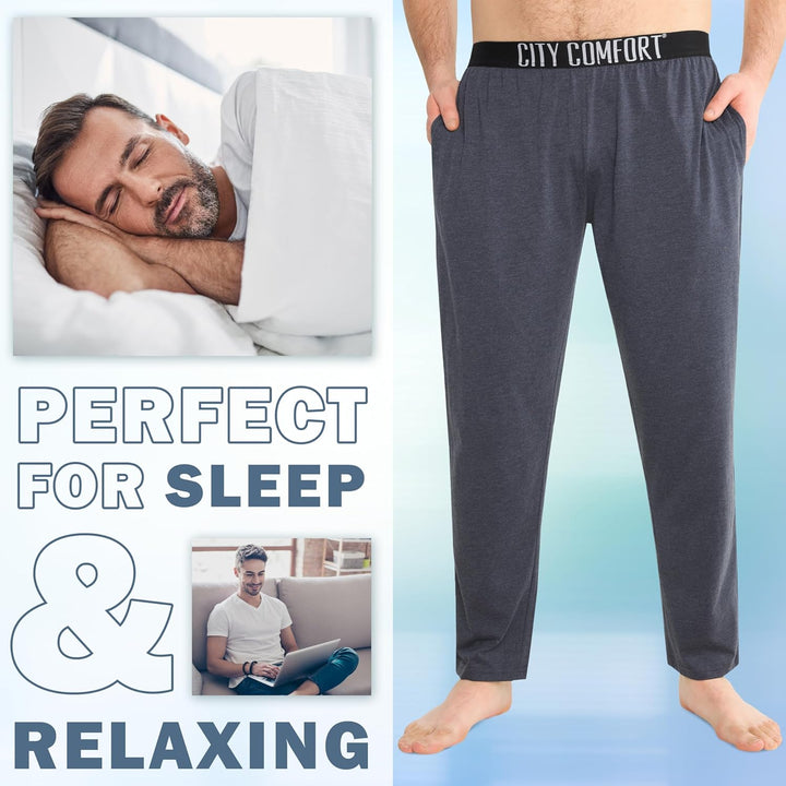 CityComfort Herren Schlafanzughose Lang mit Seitentaschen & elastischem Bund, 2er Pack XXL Elastisch