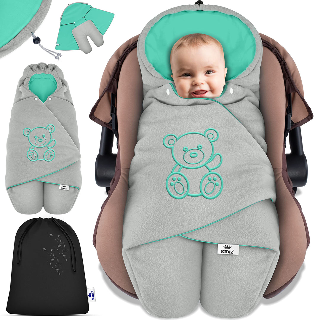 KIDIZ® Baby Einschlagdecke Winter mit Kapuze +Tasche Babyeinschlagdecke Universal für Babyschale, Au