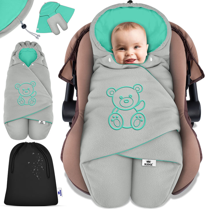 KIDIZ® Baby Einschlagdecke Winter mit Kapuze +Tasche Babyeinschlagdecke Universal für Babyschale, Au