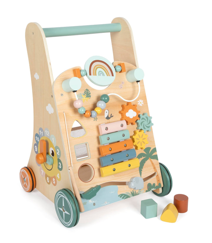small foot Lauflernwagen „Safari“ aus Holz, 3 Seiten, Räder mit Gummiringen, Lauflernhilfe für Kinde