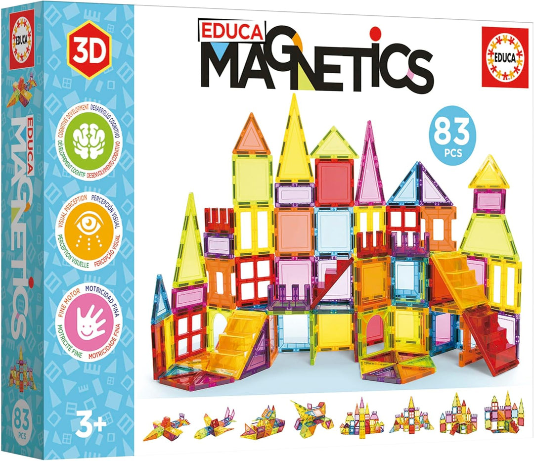 Educa - Magnetic | Magnetische Bausteine Kinder 83 Teile | 3D-Magnetbaukasten mit Fenstern, Rädern &amp;