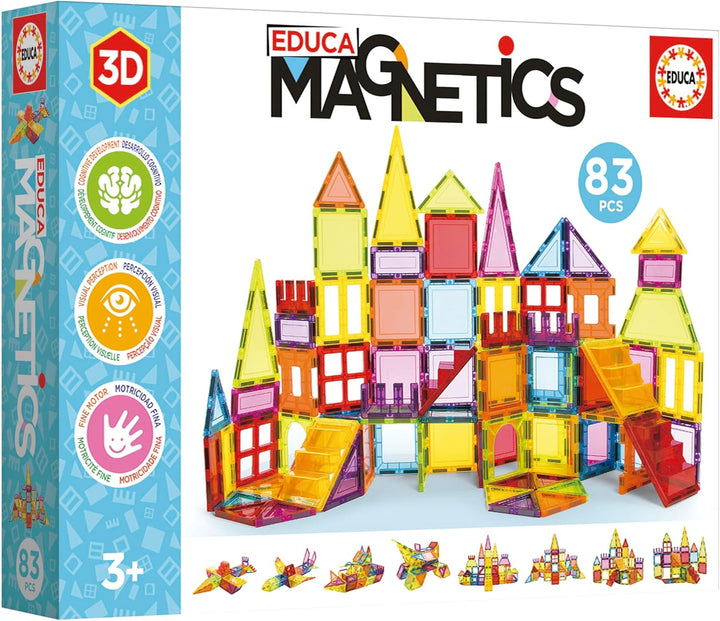 Educa - Magnetic | Magnetische Bausteine Kinder 83 Teile | 3D-Magnetbaukasten mit Fenstern, Rädern &amp;