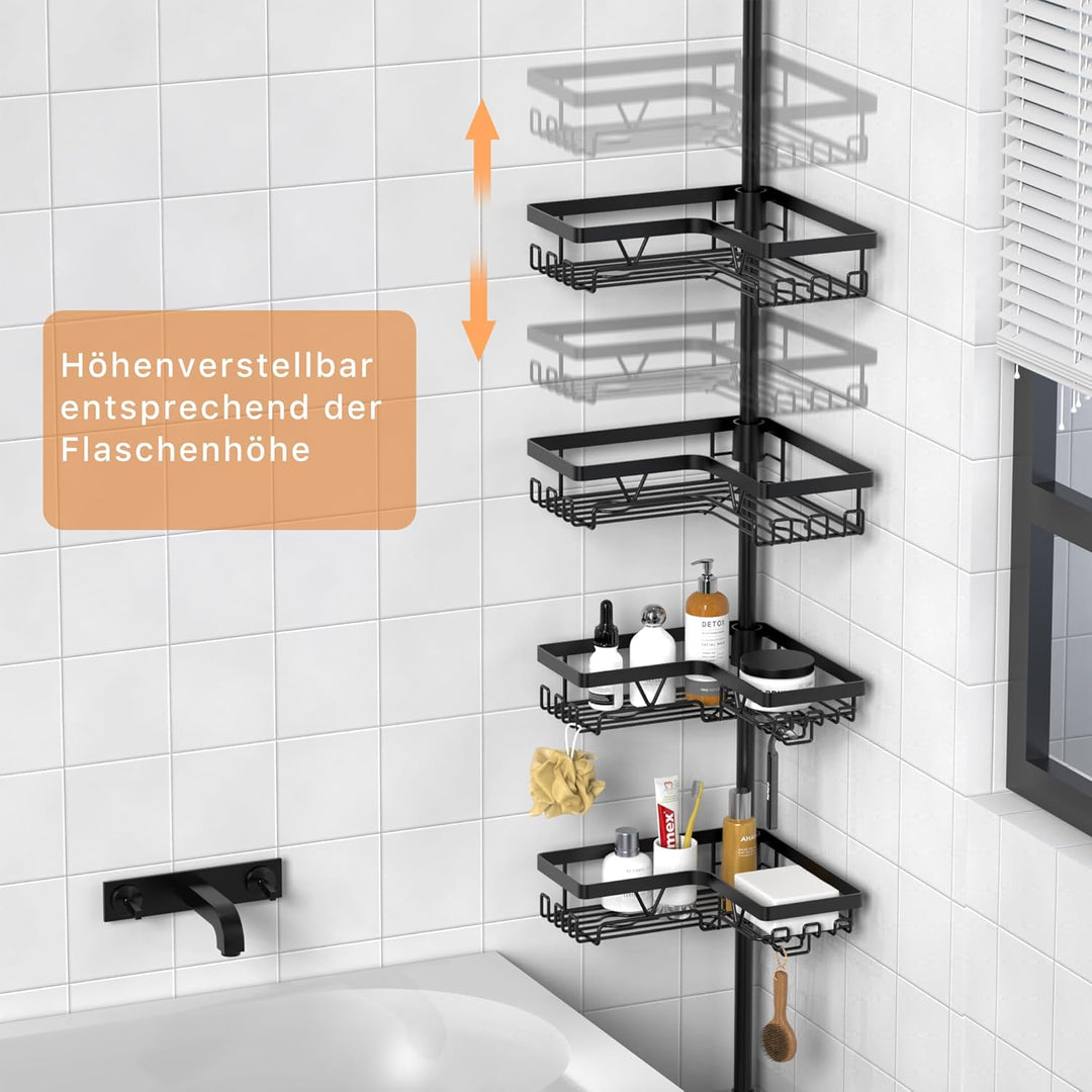 Kegii Teleskop Duschregal Teleskopregal Bad Duschablage Eckregal für Dusche und Badewanne Schwarz Sc