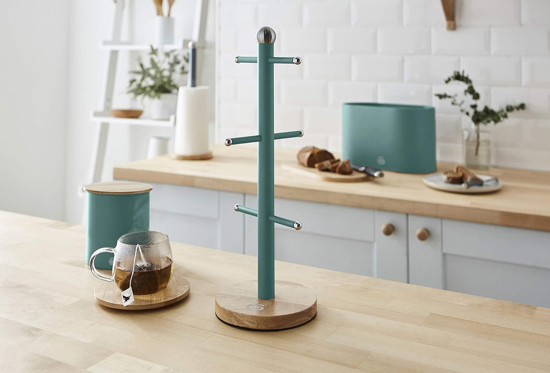 Swan Nordic Tassenhalter für 6 Tassen Kohlenstoffstahl und Sockel aus Bambus Modernes Design, 6 Zwei