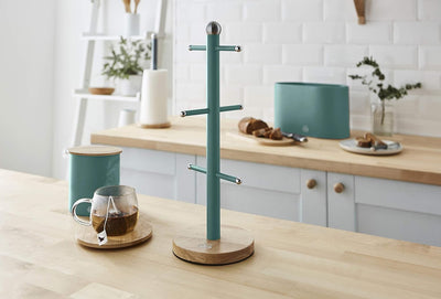Swan Nordic Tassenhalter für 6 Tassen Kohlenstoffstahl und Sockel aus Bambus Modernes Design, 6 Zwei