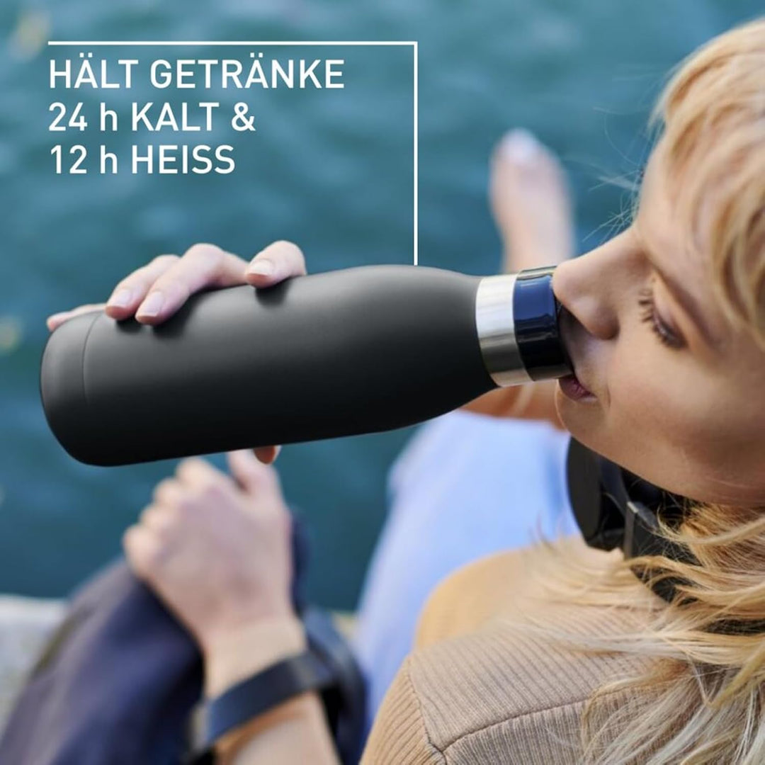 Emsa Bludrop Isolier-Trinkflasche, 0,7 Liter, 100% dicht, Quick-Press Verschluss, Ergonomischer 360°