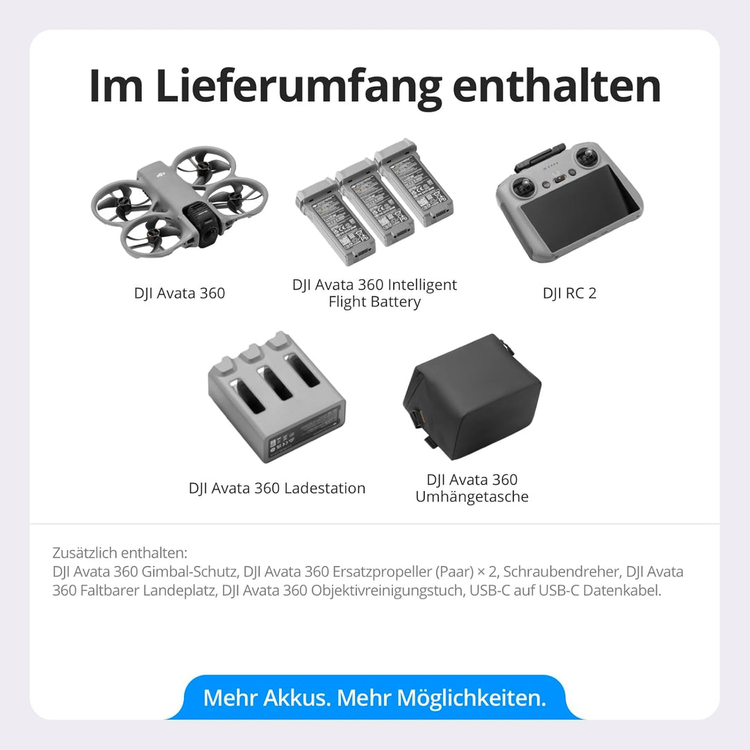 DJI Avata 360 Fly More Combo (RC 2) mit Zubehör, 360°-Drohne mit 1-Zoll-8K-Imaging für FPV- und Luft