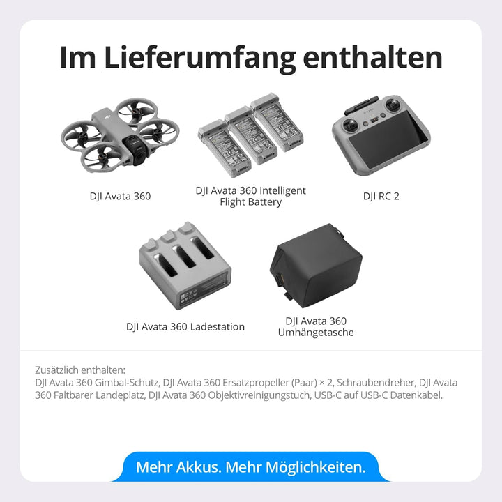 DJI Avata 360 Fly More Combo (RC 2) mit Zubehör, 360°-Drohne mit 1-Zoll-8K-Imaging für FPV- und Luft