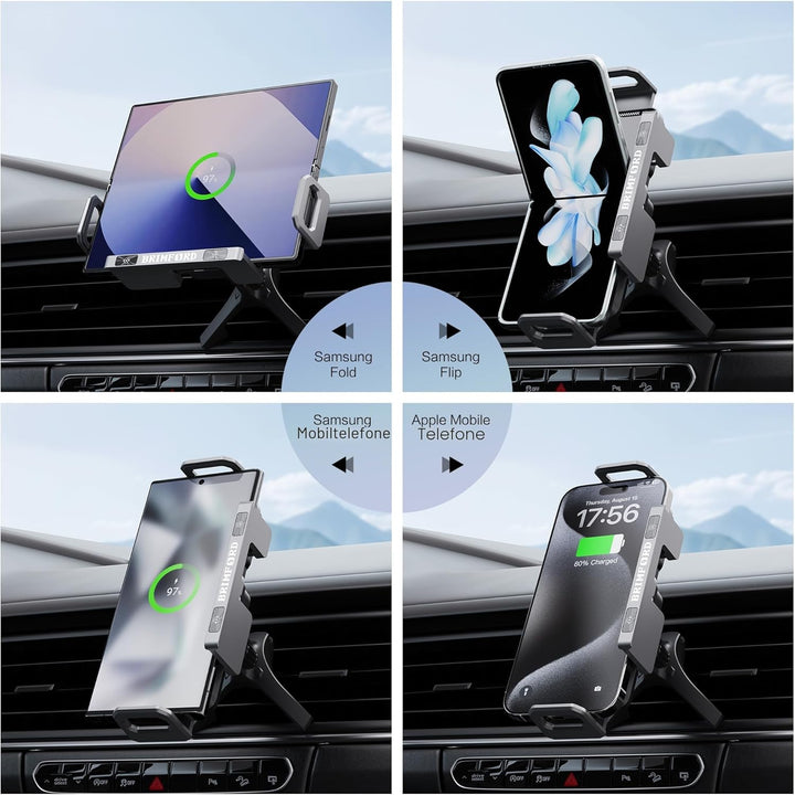 KFZ Handyhalterung für Samsung Galaxy Z Fold 7/6/5/4, 90° drehbar mit kabellosem Laden, 2-in-1 Lüftu
