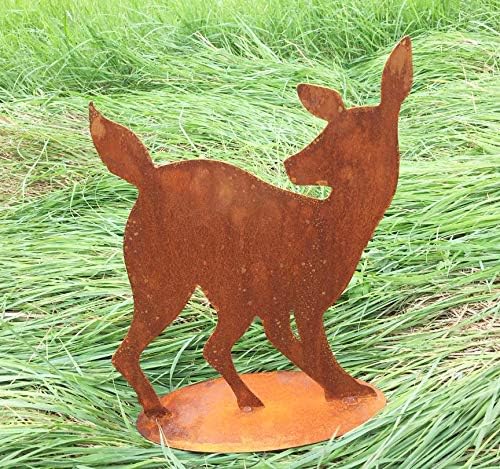 2er Set REH gehend 56cm mit Rehkitz zurück schauend 37cm Hirsche Kitz Geweih Rehe Rost Edelrost Meta