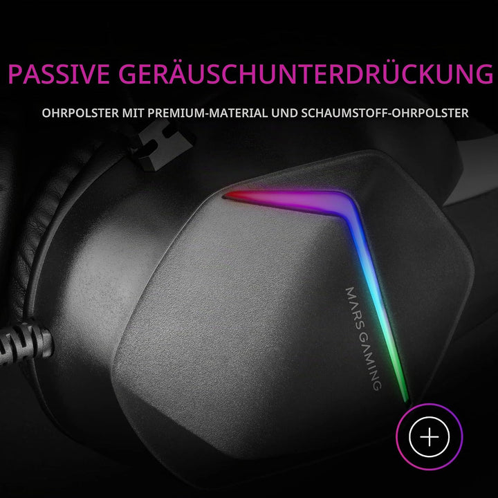 Mars Gaming Gaming MH122, FRGB Over Ear Kopfhörer mit Mikrofon, HiFi Sound, Geräuschunterdrückung, U