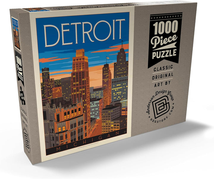Detroit, MI: Skyline, Vintage Poster - Premium 1000 Teile Puzzle - MyPuzzle Sonderkollektion von And