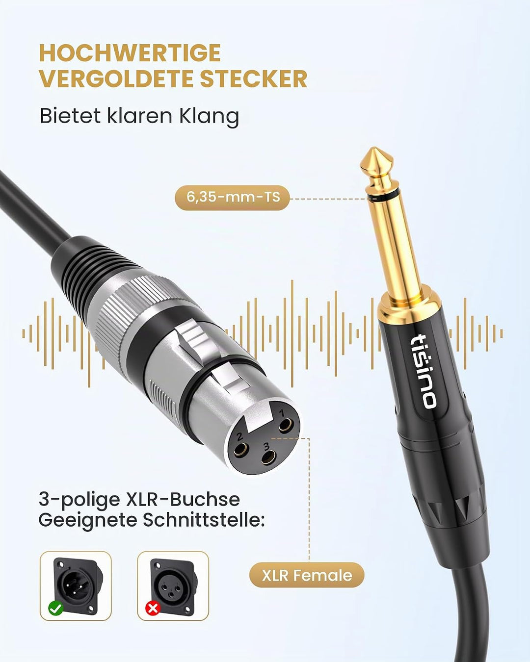 Tisino Female XLR auf 6,35 mm TS Mono Jack Unsymmetrisches Mikrofonkabel Mikrofonkabel für dynamisch