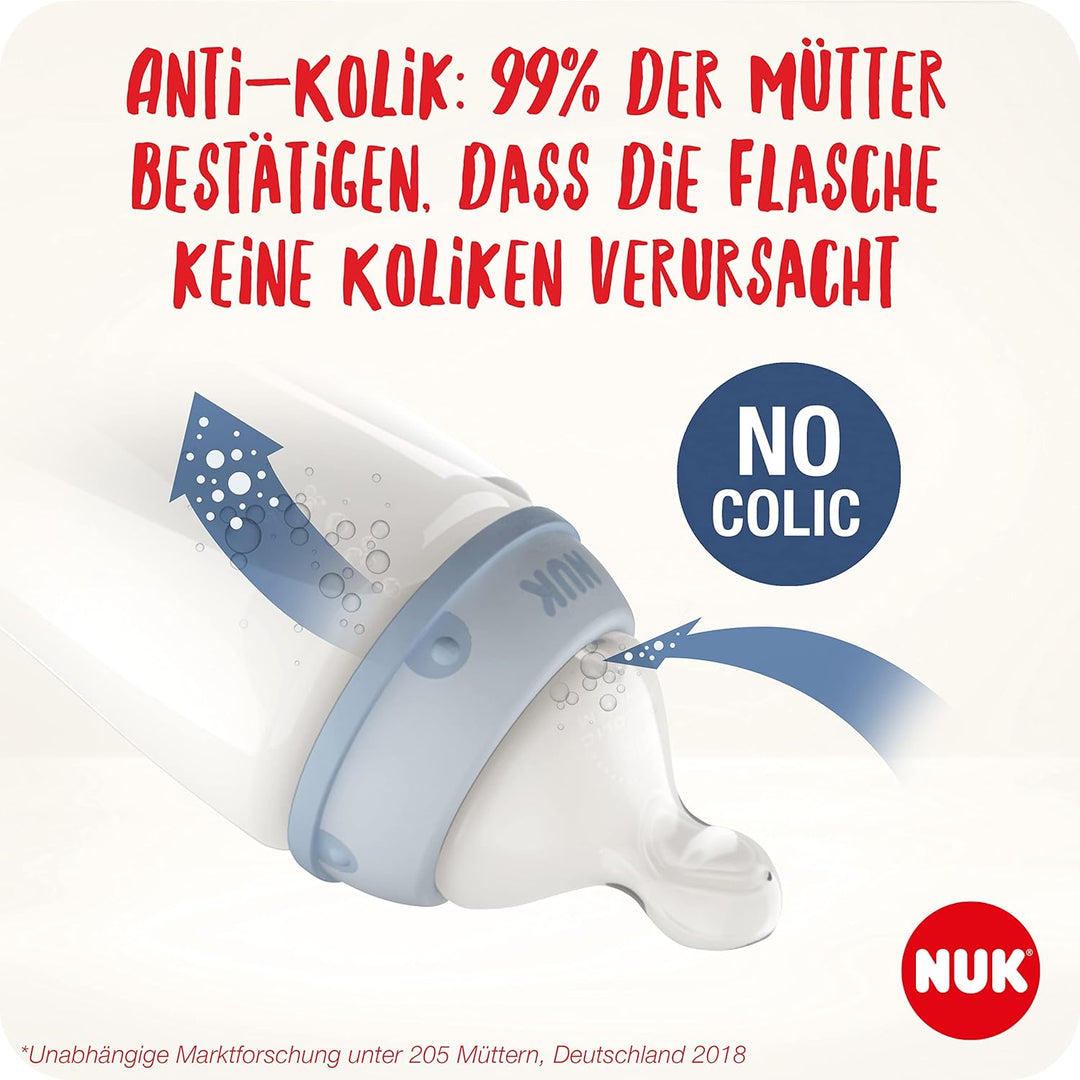 NUK First Choice+ Babyflaschen Starter Set | 0–6 Monate | 4 Flaschen mit Temperature Control & Flasc