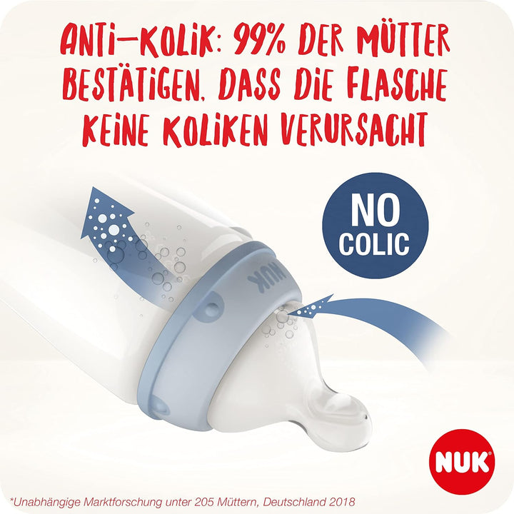 NUK First Choice+ Babyflaschen Starter Set | 0–6 Monate | 4 Flaschen mit Temperature Control & Flasc