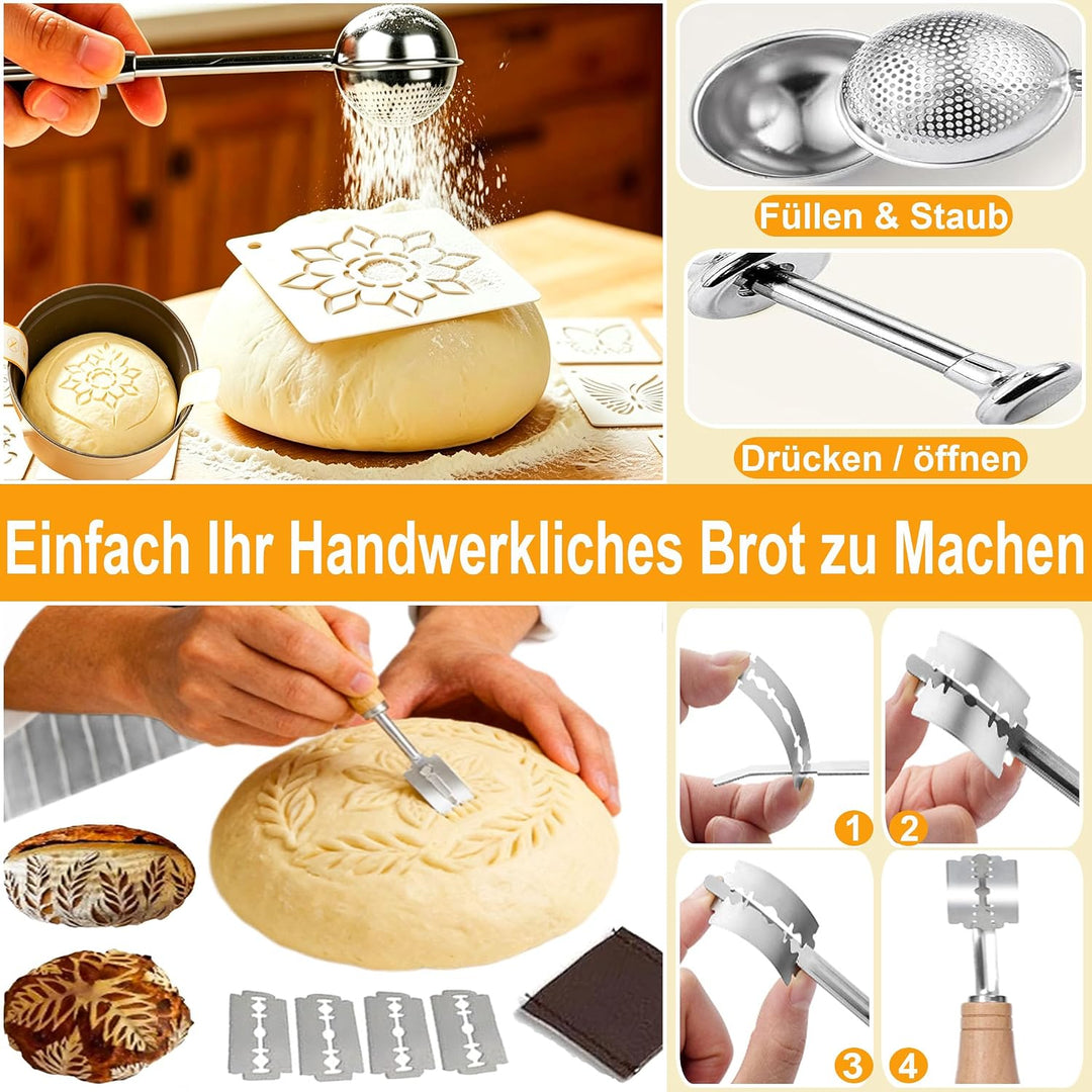 Gärkörbchen von Sauerteig Starter Set, 2 Gärkorb – Gärkörbchen Rund 23cm, Oval 25cm, Sauerteig Start