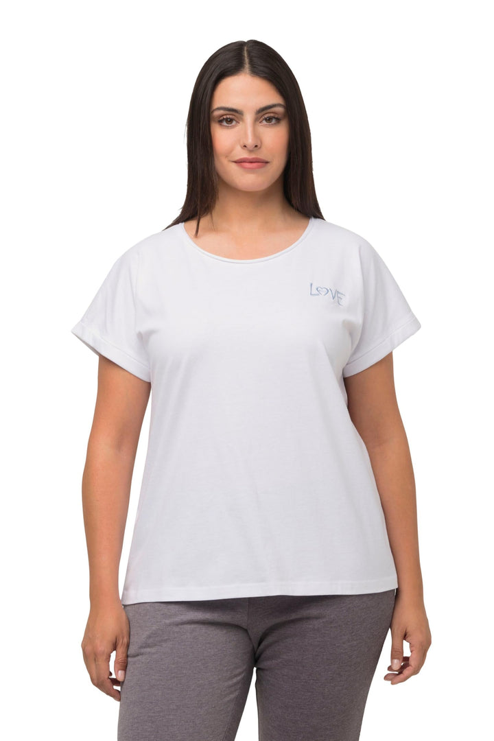 Ulla Popken Damen Loungewear, Oversized, Love Stickerei, Rundhals, Halbarm T-Shirt 50-52 Grosse Grös