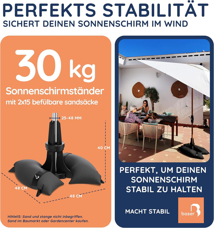 Baser Sonnenschirmständer befüllbaren Sandsäcken als Gewichte (30 bis 50 kg), für Schirmdurchmesser