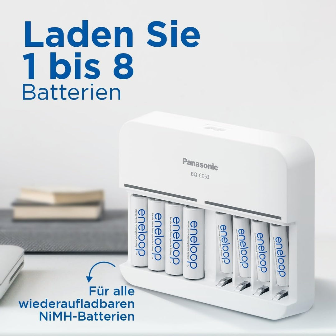 Panasonic eneloop Smart 8 Ladegerät für 1–8 AA/AAA NI-MH-Akkus, mit 8 LED-Anzeigen und 9 Sicherheits