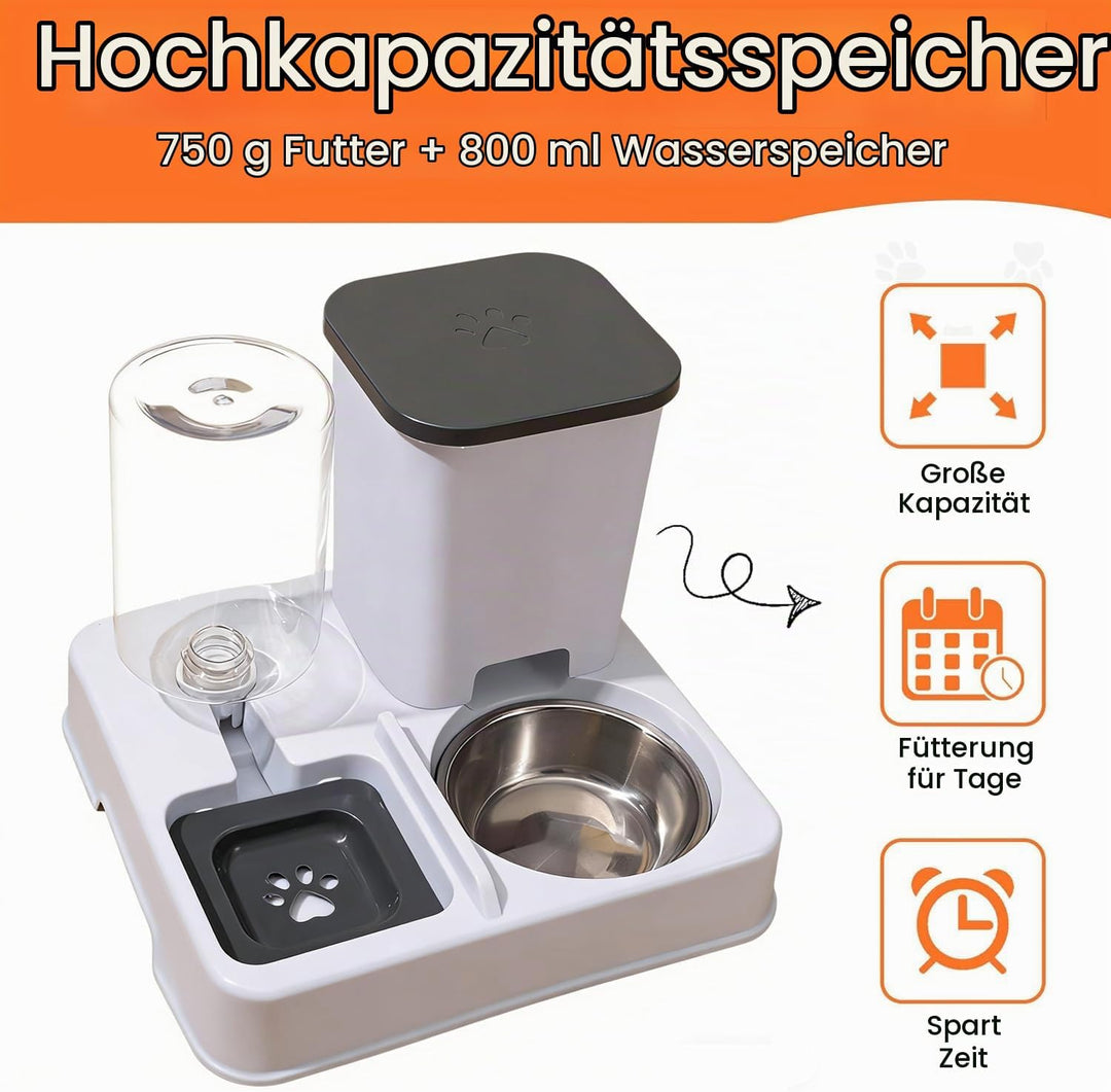 2-in-1 Automatischer Futter und Wasserspender für Haustiere, Abnehmbarer Futterstation, Katzenfutter