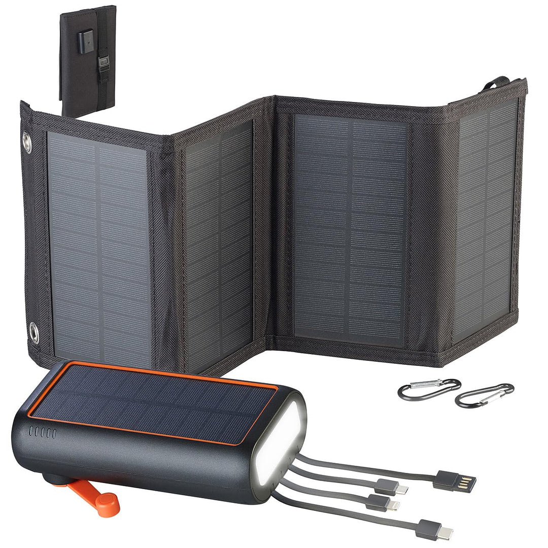 revolt Kurbeldynamo: Solar-Powerbank mit Kurbel & Extra-Solarpanel, 30.000 mAh, PD 20 Watt (Kurbel D