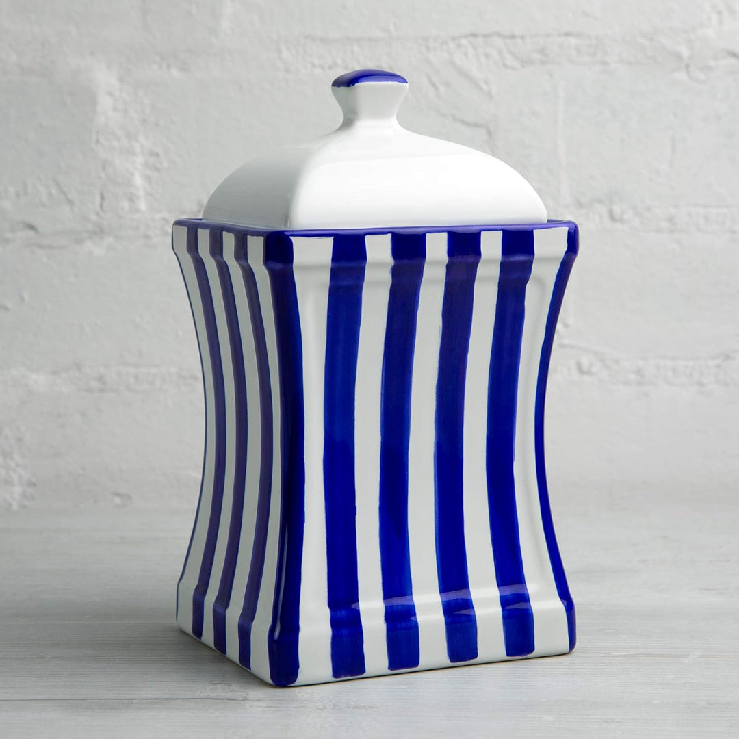 City to Cottage® - Keramik Behälter Küche 900 ml | Blau-Weiss gestreift | Handgemacht | Behälter mit