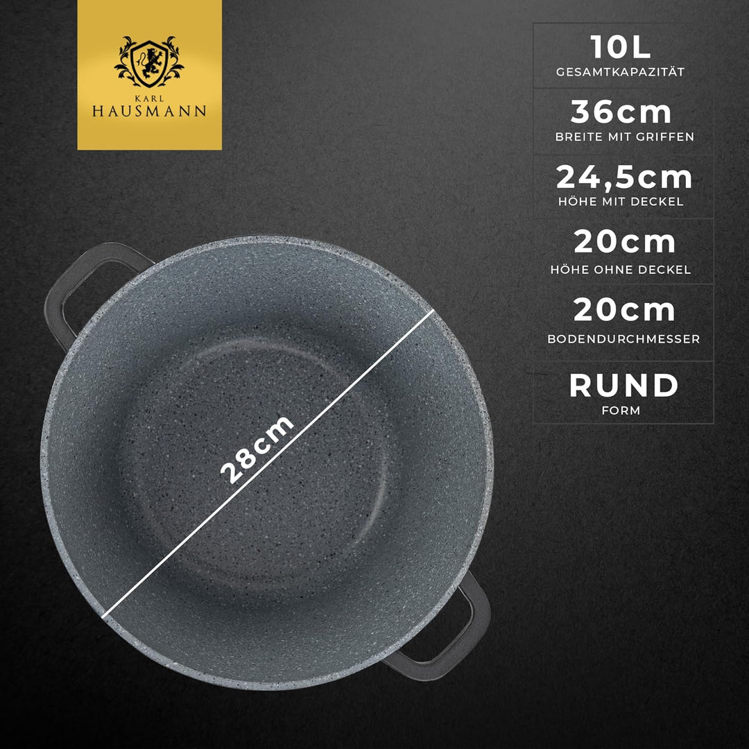 Aluguss Kochtopf - 10L - Ø 28 cm - Gross Topf Beschichtet Für alle Herdarten auch Induktion - Antiha