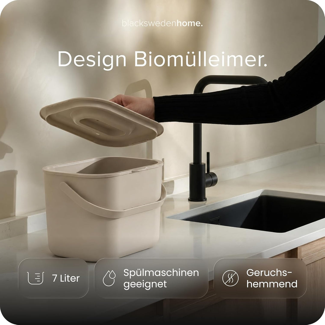 blackswedenhome. Biomülleimer Küche - 7L - Design Komposteimer mit Sieb - Bio-Mülleimer Geruchsdicht