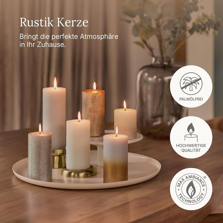Bolsius Rustik Stumpenkerzen - Geschenk Set 6 Stück - New Sparkle - Dekorative Haushaltkerzen - Läng