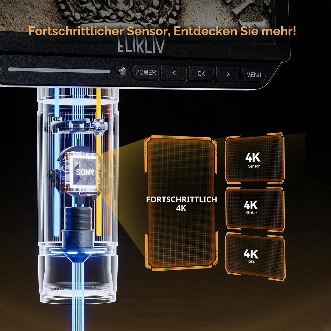 Elikliv EM4K Flex 4K Löt-Digitalmikroskop 2000x, Flexibler Armständer, 10,1" HDMI-Mikroskop mit Ring