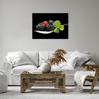 Bilder auf Leinwand Löffel Himbeere Brombeere Frucht Leinwandbild 70x50cm Wandbilder Dekoration Wohn