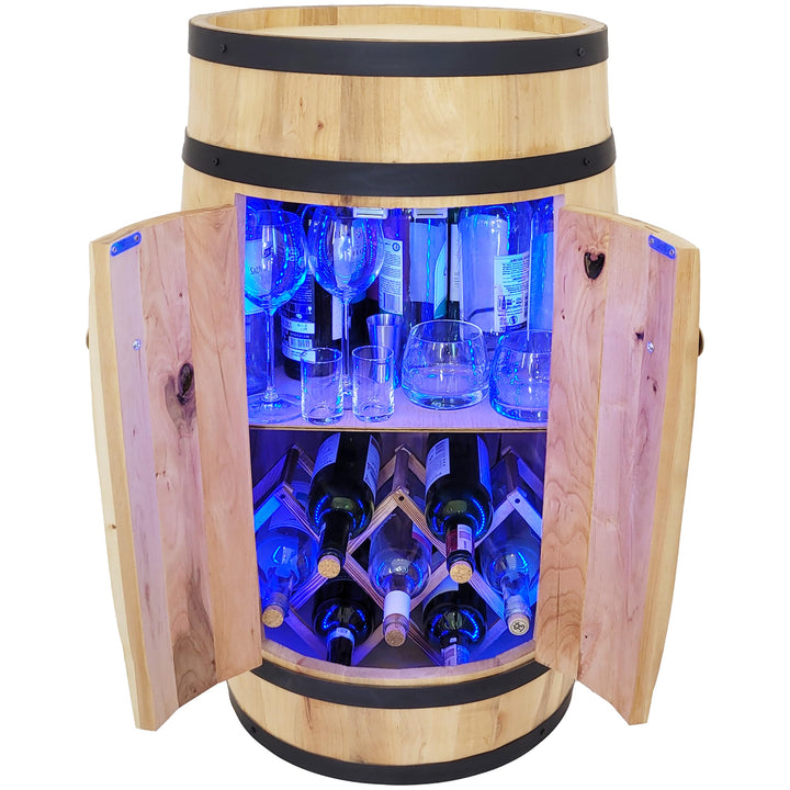 weeco - Fassbar mit Tür und Weinhalter RGB-LED-Beleuchtung - Weinregal. Hausbar Weinrack 80 cm. Rust